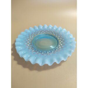 Vintage Fenton Blue Hobnail Opalescent Ruffled Edge Dish 6"